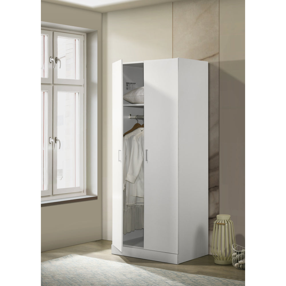 Michael 29.5" White Double Door Wardrobe Cabinet Armoire with Shelf and Hanging Rod