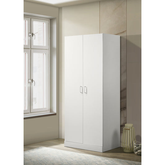 Michael 29.5" White Double Door Wardrobe Cabinet Armoire with Shelf and Hanging Rod
