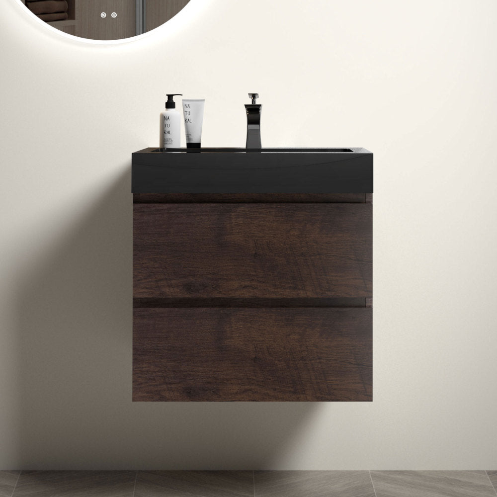 Alice 24" Walnut Bathroom Vanity with Sink, Large Storage Wall Mounted Floating Bathroom Vanity for Modern Bathroom, One-Piece White Sink Basin without Drain and Faucet, Pre-assembled