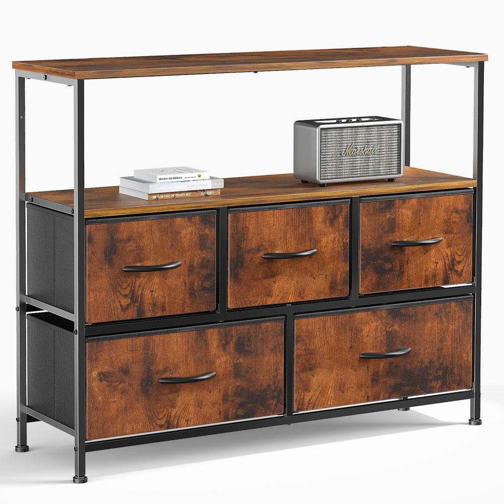 Drawers Dresser Chest of Drawers,Metal Frame and Wood Top,4bc,Brown