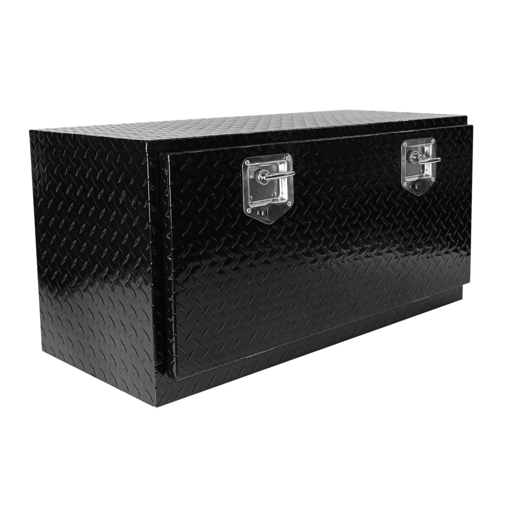 30 Inch Aluminum Stripes Plated Tool Box Pick Up Truck Bed RV Trailer Toolbox Waterproof Square Storage Organizer with Lock and Keys - Black  30"(30.1"×17.1"×17.9")