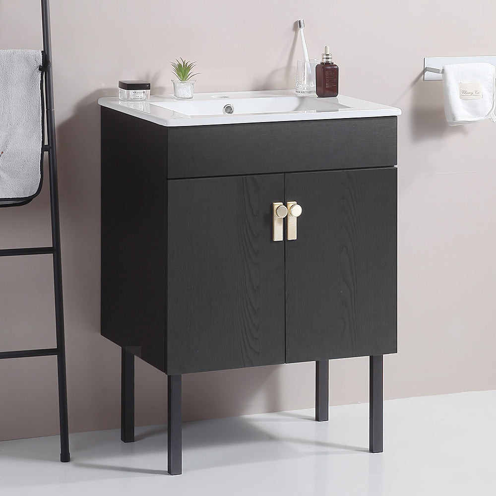 30" Bathroom Vanity with Metal Leg,with White Ceramic Basin,Two Soft Close Cabinet Doors, Solid Wood,Excluding faucets,white