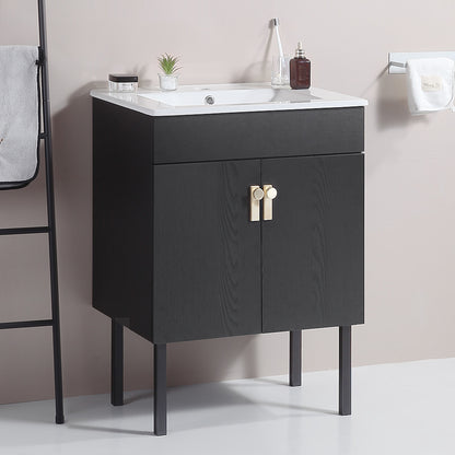 30" Bathroom Vanity with Metal Leg,with White Ceramic Basin,Two Soft Close Cabinet Doors, Solid Wood,Excluding faucets,white