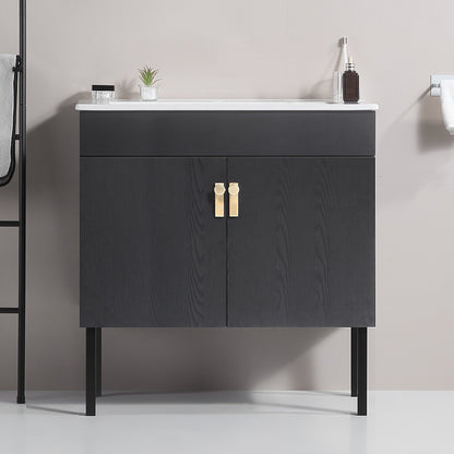 30" Bathroom Vanity with Metal Leg,with White Ceramic Basin,Two Soft Close Cabinet Doors, Solid Wood,Excluding faucets,white