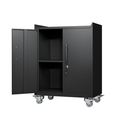 2 Door Tool Cabinets for Garage, Lockable Garage Storage Cabinet, Locking Metal Storage Cabinet with Wheels, Rolling Tool Chest, Assembly Required H35*W30.3*D18