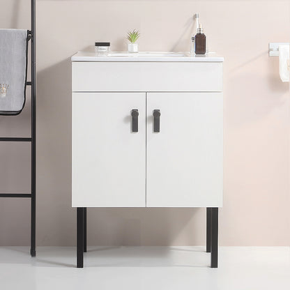 30" Bathroom Vanity with Metal Leg,with White Ceramic Basin,Two Soft Close Cabinet Doors, Solid Wood,Excluding faucets,white