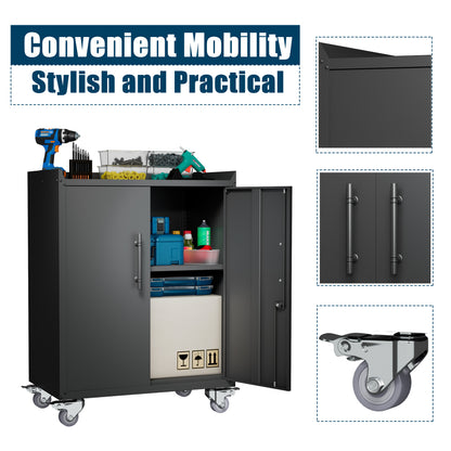 2 Door Tool Cabinets for Garage, Lockable Garage Storage Cabinet, Locking Metal Storage Cabinet with Wheels, Rolling Tool Chest, Assembly Required H35*W30.3*D18
