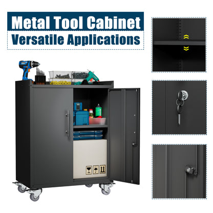 2 Door Tool Cabinets for Garage, Lockable Garage Storage Cabinet, Locking Metal Storage Cabinet with Wheels, Rolling Tool Chest, Assembly Required H35*W30.3*D18