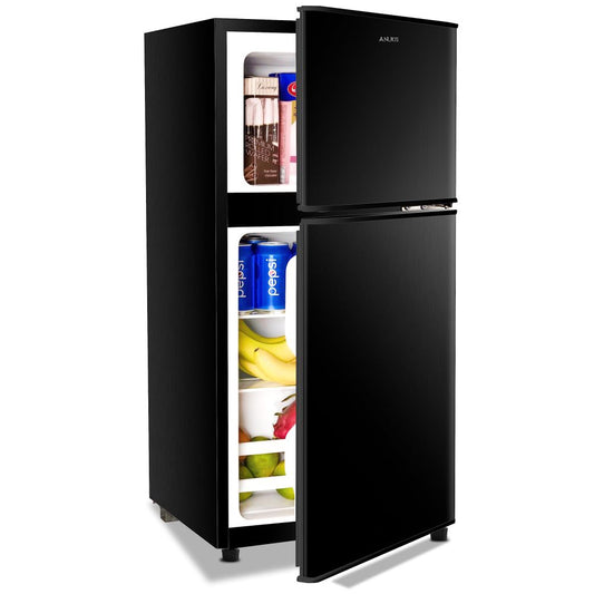 3.5Cu.Ft Compact Refrigerator Mini Fridge with Freezer, Small Refrigerator with 2 Door, 7 Level Thermostat Removable Shelves for Kitchen, Dorm, Apartment, Bar, Office Black