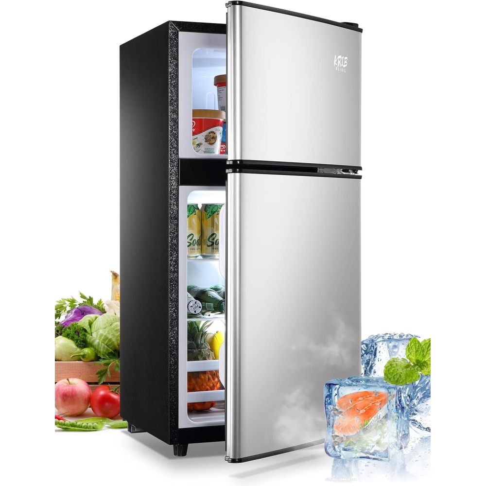 3.5Cu.Ft Compact Refrigerator Mini Fridge with Freezer, Small Refrigerator with 2 Door, 7 Level Thermostat Removable Shelves for Kitchen, Dorm, Apartment, Bar, Office Black