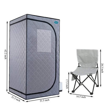 Portable Grey Mini Plus style Steam Sauna tent–Personal Home Spa, with Steam Generator, Remote Control, Foldable Chair, PVC pipes. Easy to Install,fast heating, with FCC & UL Certification