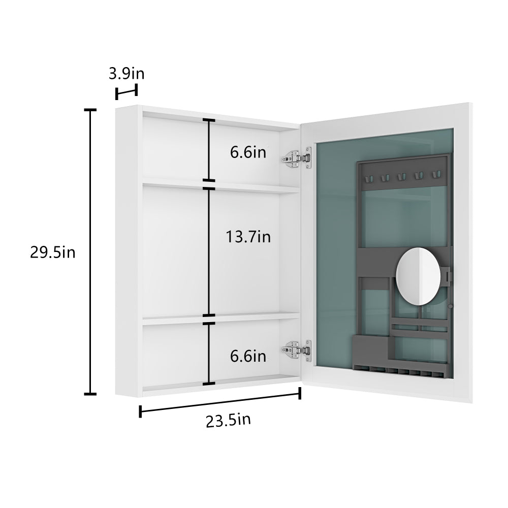 24" W x 30" H Single-Door Bathroom Medicine Cabinet with Mirror, Recessed or Surface Mount Bathroom Wall Cabinet, Beveled Edges,Silver