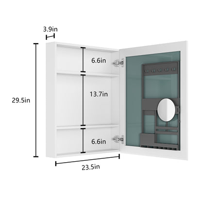 24" W x 30" H Single-Door Bathroom Medicine Cabinet with Mirror, Recessed or Surface Mount Bathroom Wall Cabinet, Beveled Edges,Silver