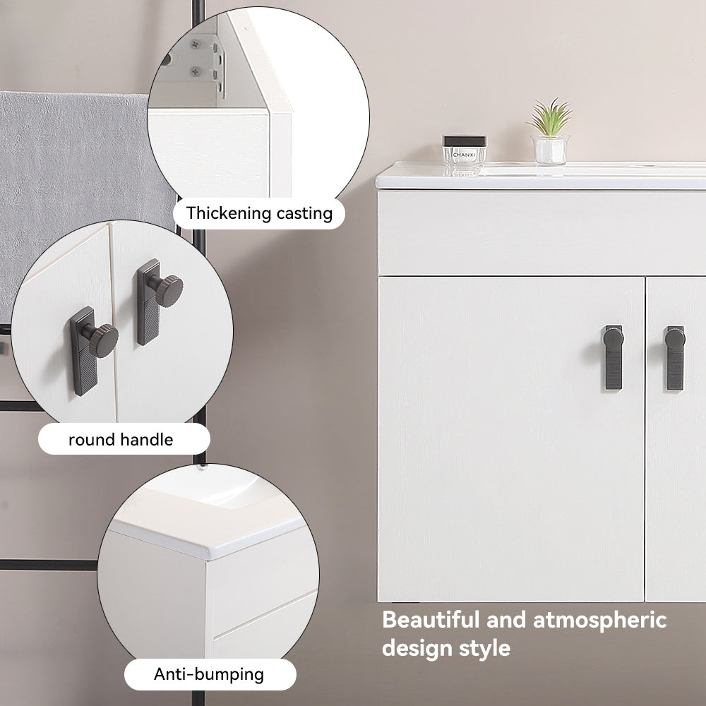 30" Bathroom Vanity with Metal Leg,with White Ceramic Basin,Two Soft Close Cabinet Doors, Solid Wood,Excluding faucets,white