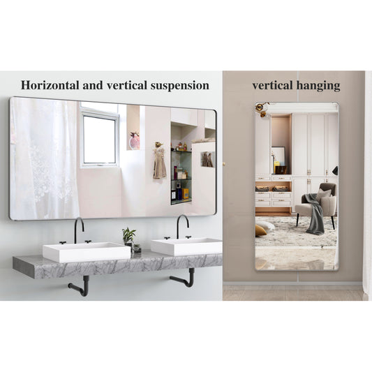 Oversized Bathroom Mirror with Mobile Tray Wall Mount Mirror,Vertical Horizontal Hanging Aluminum Framed Wall Mirror Full Length Mirror,Full Body Mirror for Bedroom Living Room,Silver,72 x 36 Inches