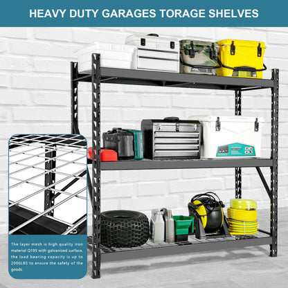 Garage Shelving Heavy Duty 72"H*77"W Garage Storage Shelves 6000LBS Heavy Duty Shelving Adjustable 3 Tier Metal Shelving for Garage Storage Shelving Industrial Shelving Storage Rack, Black
