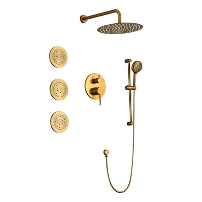 Shower System with Shower Head, Hand Shower, Slide Bar, Bodysprays, Shower Arm, Hose, Valve Trim, and Lever Handles