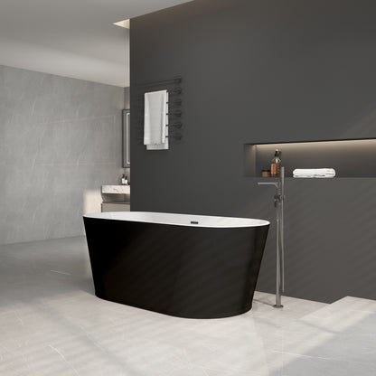 59" Acrylic Freestanding Bathtub, Stand Alone Soaking Tub, Glossy Black Acrylic, Toe-tap Chrome Drain, cUPC Certified