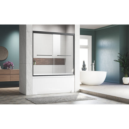 Sliding Glass Tub Door 56-60 in. W x 57 in. H, Matte Black Semi Frameless Double Bathtub Door, Certified Thick Clear Clear Tempered Glass, 304 Stainless Steel Handles.