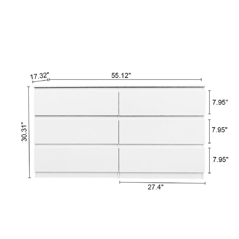 6 Drawer  Double Dresser for Bedroom Living Room Hallway,white