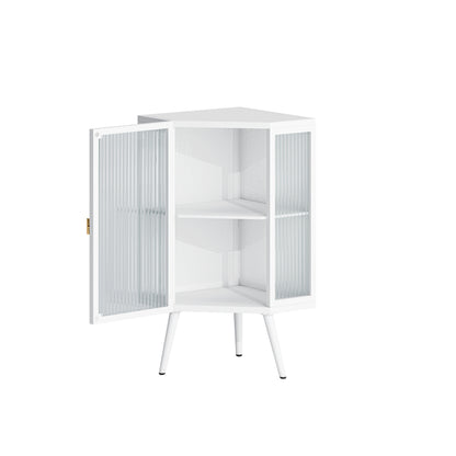 22.25 " Floor Coner Cabinet with Tempered Glass Door & Storage Shelves for Bathroom, Living Room, Bedroom (White)