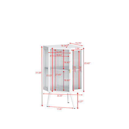 22.25 " Floor Coner Cabinet with Tempered Glass Door & Storage Shelves for Bathroom, Living Room, Bedroom (White)