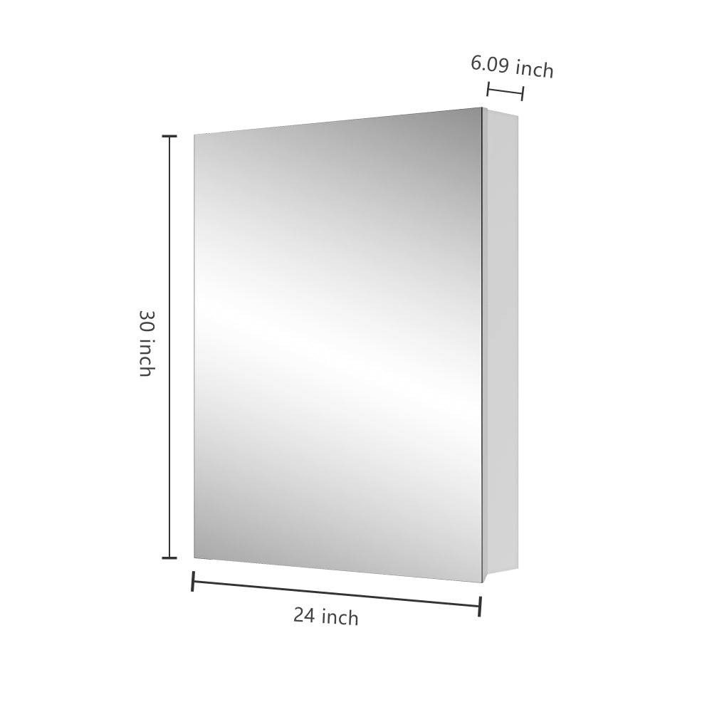 24" W x 30" H Single-Door Bathroom Medicine Cabinet with Mirror, Recessed or Surface Mount Bathroom Wall Cabinet, Beveled Edges,Silver