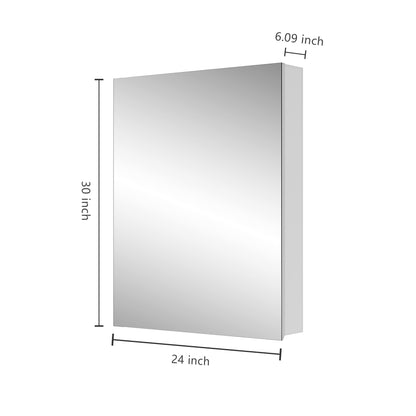 24" W x 30" H Single-Door Bathroom Medicine Cabinet with Mirror, Recessed or Surface Mount Bathroom Wall Cabinet, Beveled Edges,Silver