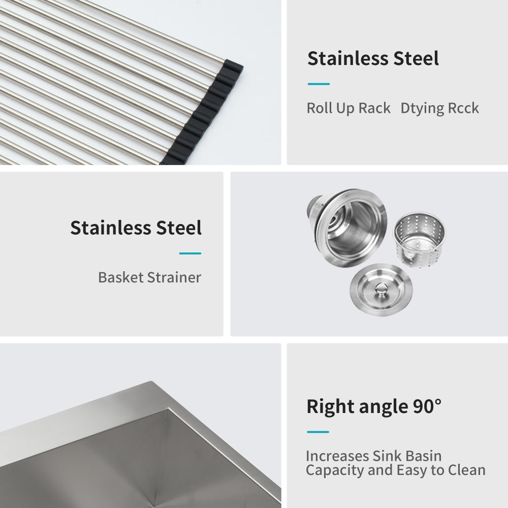 25x22x9 inch Kitchen Sink Drop In 18 Gauge Stainless Steel 25" Single Bowl Topmount Kitchen Sink Basin