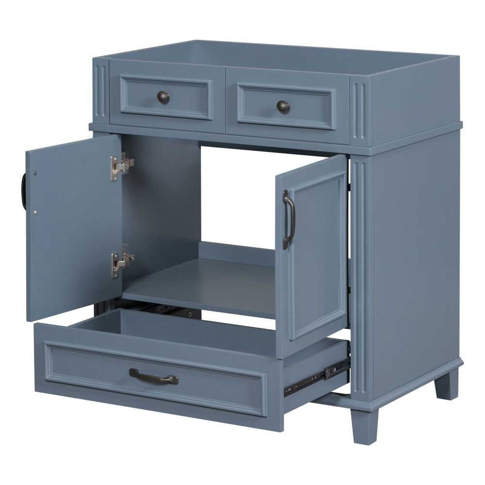 30'' Bathroom Vanity with Resin Sink, Solid Wood Frame Bathroom Storage Cabinet with Soft Closing Doors, Retro Style, White (Same as SW000118AAK)