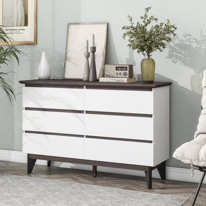 5 Drawer Dresser for Bedroom,  Modern Closet Dressers Chest of Drawers, White & Walnut color Storage Dresser Chest Cabinet Organizer Unit
