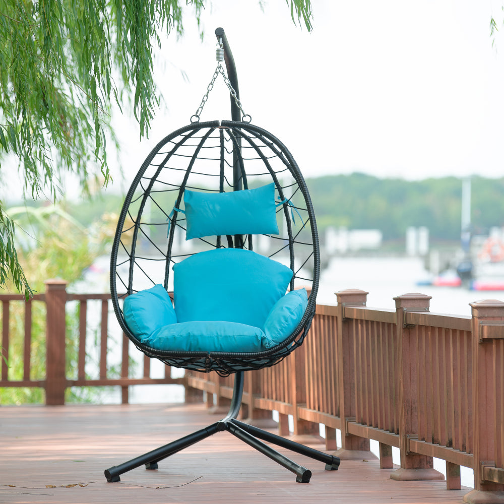 Egg Chair with Stand Indoor Outdoor Swing Chair Patio Wicker Hanging Egg Chair Hanging Basket Chair Hammock Chair with Stand for Bedroom Living Room Balcony