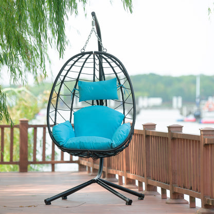 Egg Chair with Stand Indoor Outdoor Swing Chair Patio Wicker Hanging Egg Chair Hanging Basket Chair Hammock Chair with Stand for Bedroom Living Room Balcony
