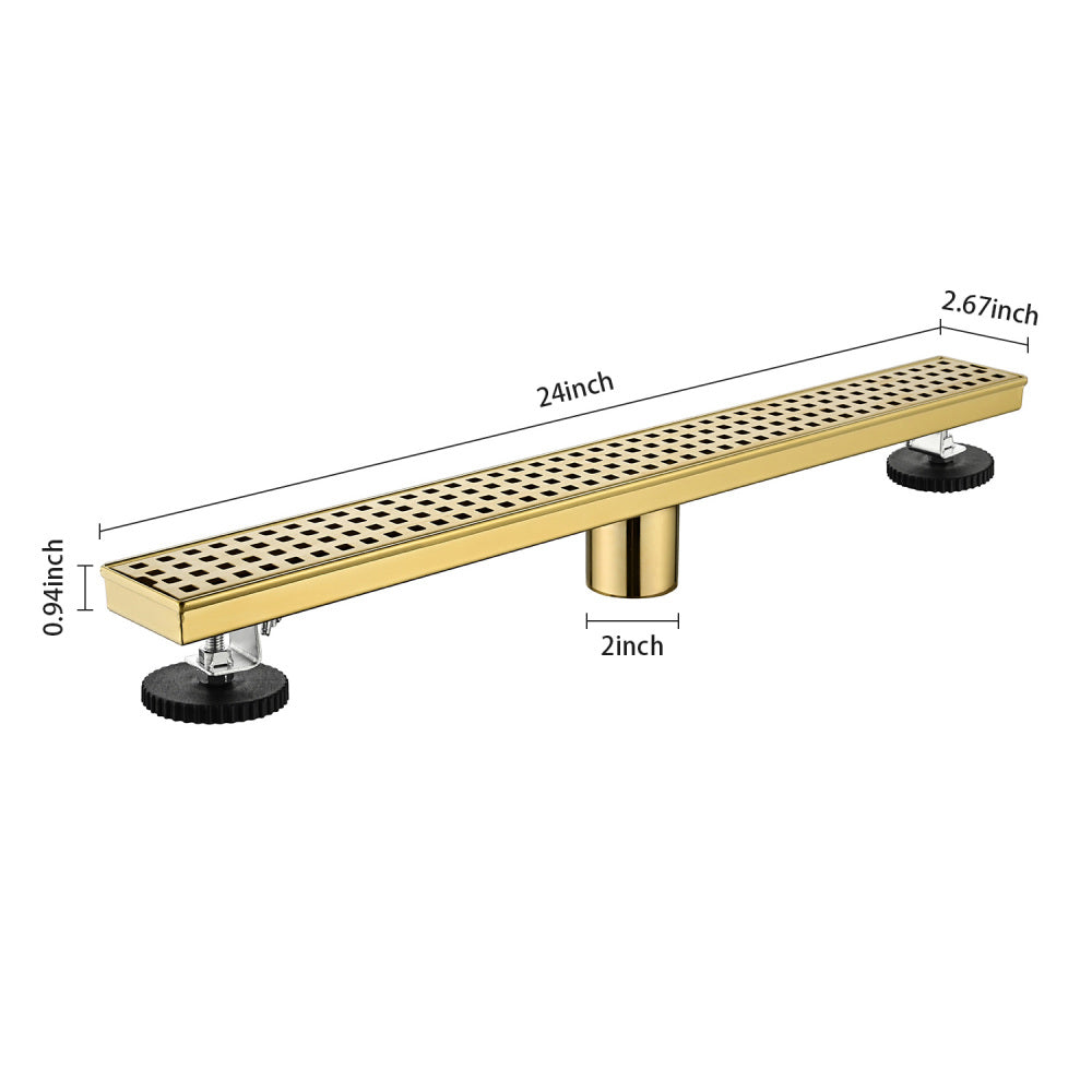 24 Inches Linear Shower Drain, Included Hair Strainer and Leveling Feet