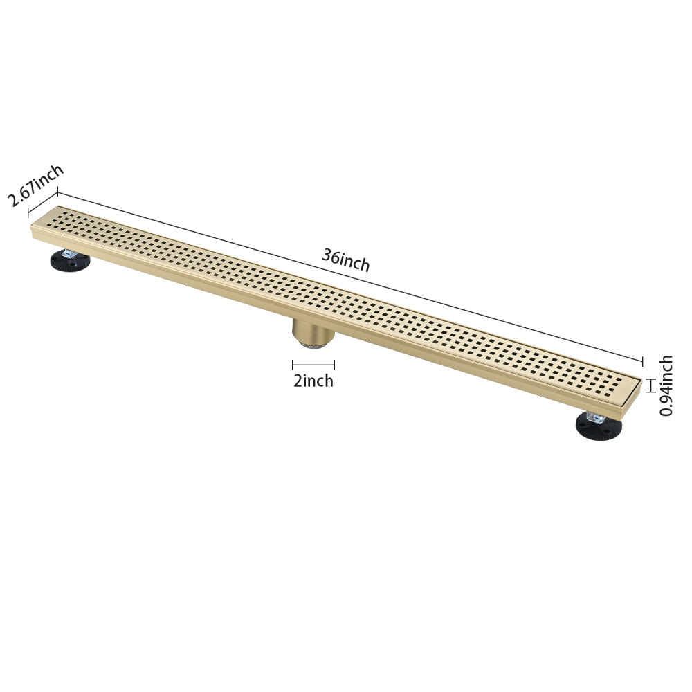 36 Inches Linear Shower Drain, Included Hair Strainer and Leveling Feet