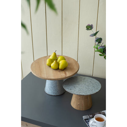 D10.5" x 7.5" Cake Stand, Wood Cake Plate with Magnesium Base