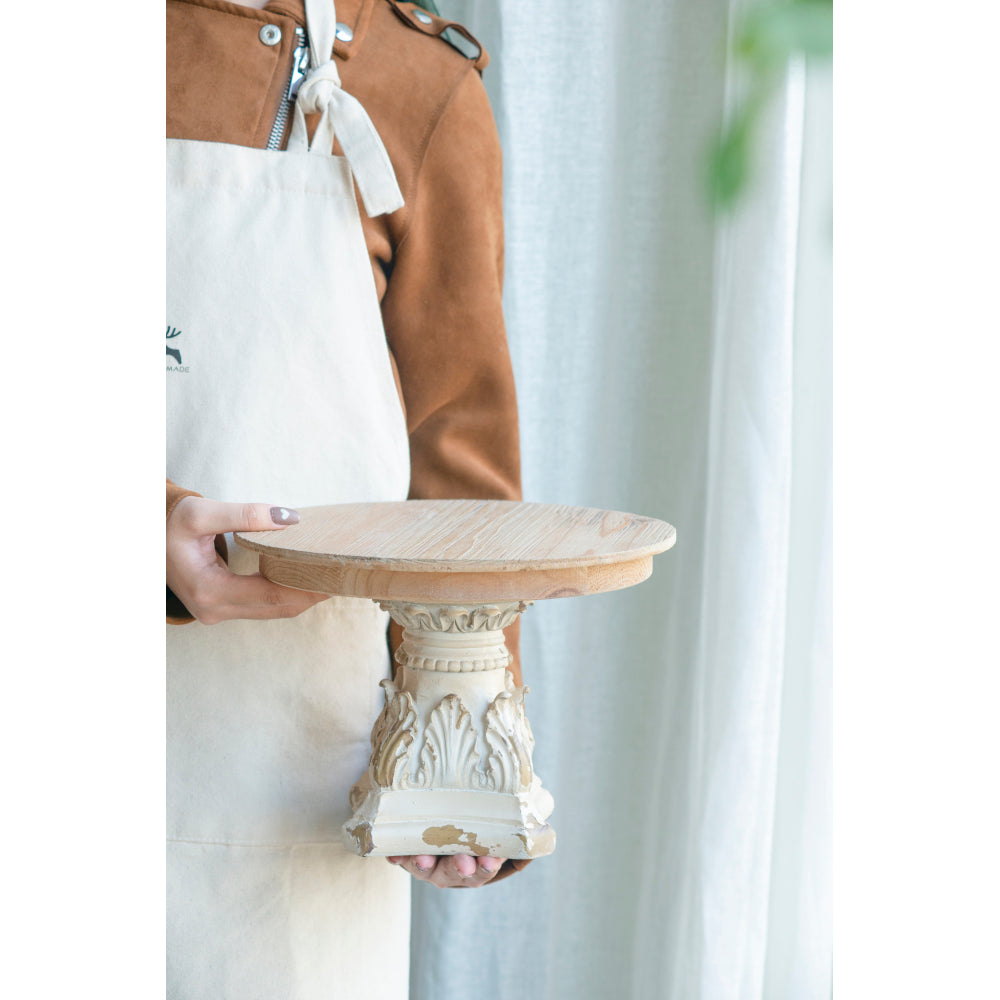 D10.5" x 7.5" Cake Stand, Wood Cake Plate with Magnesium Base