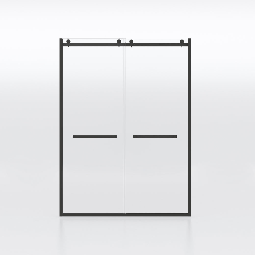 Semi-frameless Double Sliding Glass Shower Doors, 60" Width x 76"Height with 3/8"(10mm) Clear Tempered Glass, Matt Black Finish
