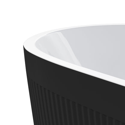 59" Acrylic Freestanding Bathtub, Unique Pleated Design, Glossy black, Brushed Nickel  Overflow and Pop-Up Drain, , cUPC Certified