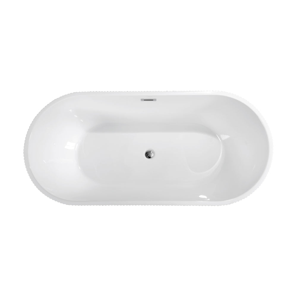 67" Linear Acrylic Freestanding Bathtub,Stand Alone Soaker Tub, Glossy White Acrylic, Toe-tap Chrome Drain, cUPC Certified