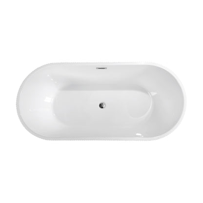 67" Linear Acrylic Freestanding Bathtub,Stand Alone Soaker Tub, Glossy White Acrylic, Toe-tap Chrome Drain, cUPC Certified