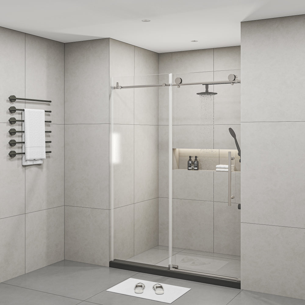 Frameless Shower Doors 60" Width x 76"Height with 3/8"(10mm) Clear Tempered Glass, Brushed Nicel Finish