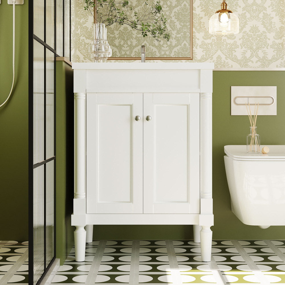 24'' Bathroom Vanity with Top Sink, 2-Tier Modern Bathroom Storage Cabinet, Single Sink Bathroom Vanity, Large Storage Shelves (Replace SW000102AAF)