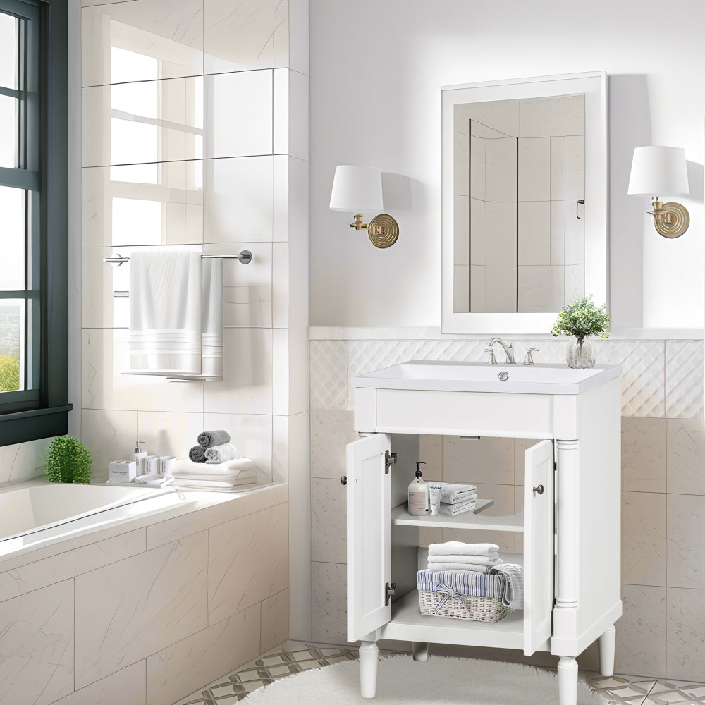 24'' Bathroom Vanity with Top Sink, 2-Tier Modern Bathroom Storage Cabinet, Single Sink Bathroom Vanity, Large Storage Shelves (Replace SW000102AAF)