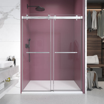 56'' - 60'' W x 76'' H Double Sliding Frameless Shower Door With 3/8 Inch (10mm) Clear Glass in Brushed Gold