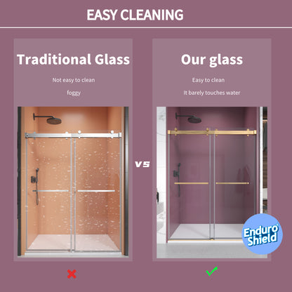 56'' - 60'' W x 76'' H Double Sliding Frameless Shower Door With 3/8 Inch (10mm) Clear Glass in Brushed Gold