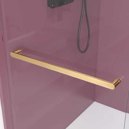 56'' - 60'' W x 76'' H Double Sliding Frameless Shower Door With 3/8 Inch (10mm) Clear Glass in Brushed Gold