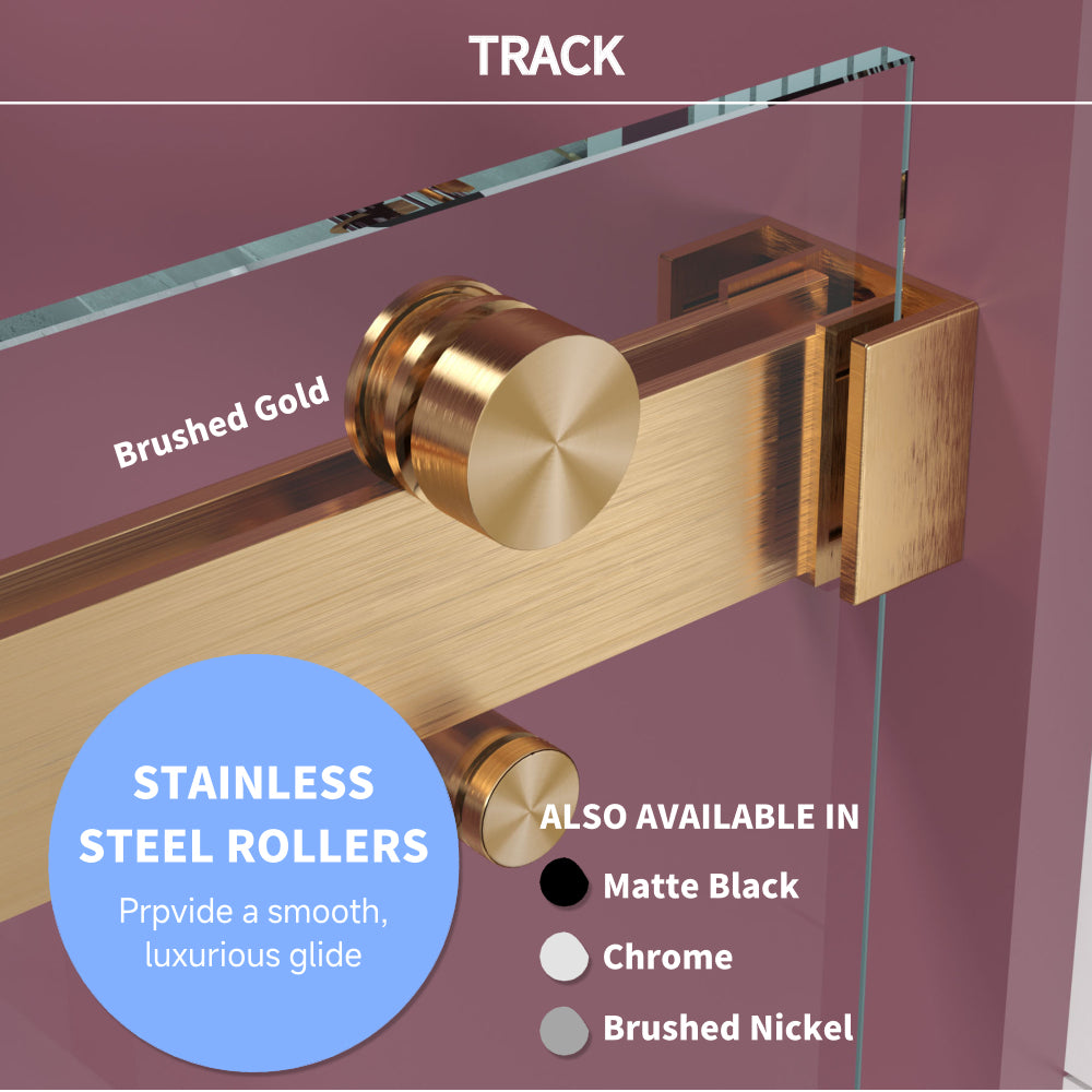 56'' - 60'' W x 76'' H Double Sliding Frameless Shower Door With 3/8 Inch (10mm) Clear Glass in Brushed Gold