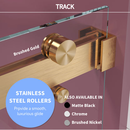 56'' - 60'' W x 76'' H Double Sliding Frameless Shower Door With 3/8 Inch (10mm) Clear Glass in Brushed Gold