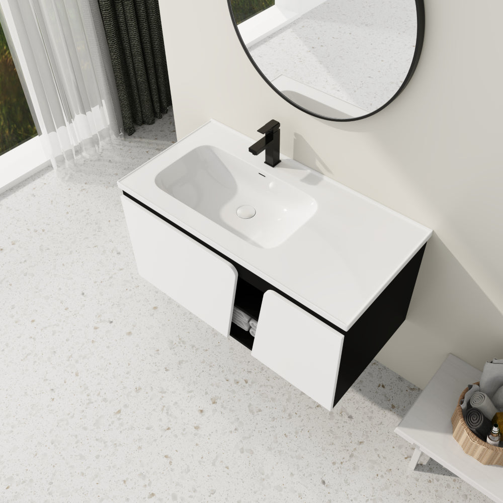 40'' Floating Wall-Mounted Bathroom Vanity with Ceramics Sink & Soft-Close Cabinet Door